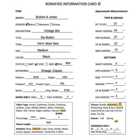 Bullock & Jones Mens Vintage 90s Six Button 100% Wool Vest Medium Black AN EXC - Picture 12 of 12